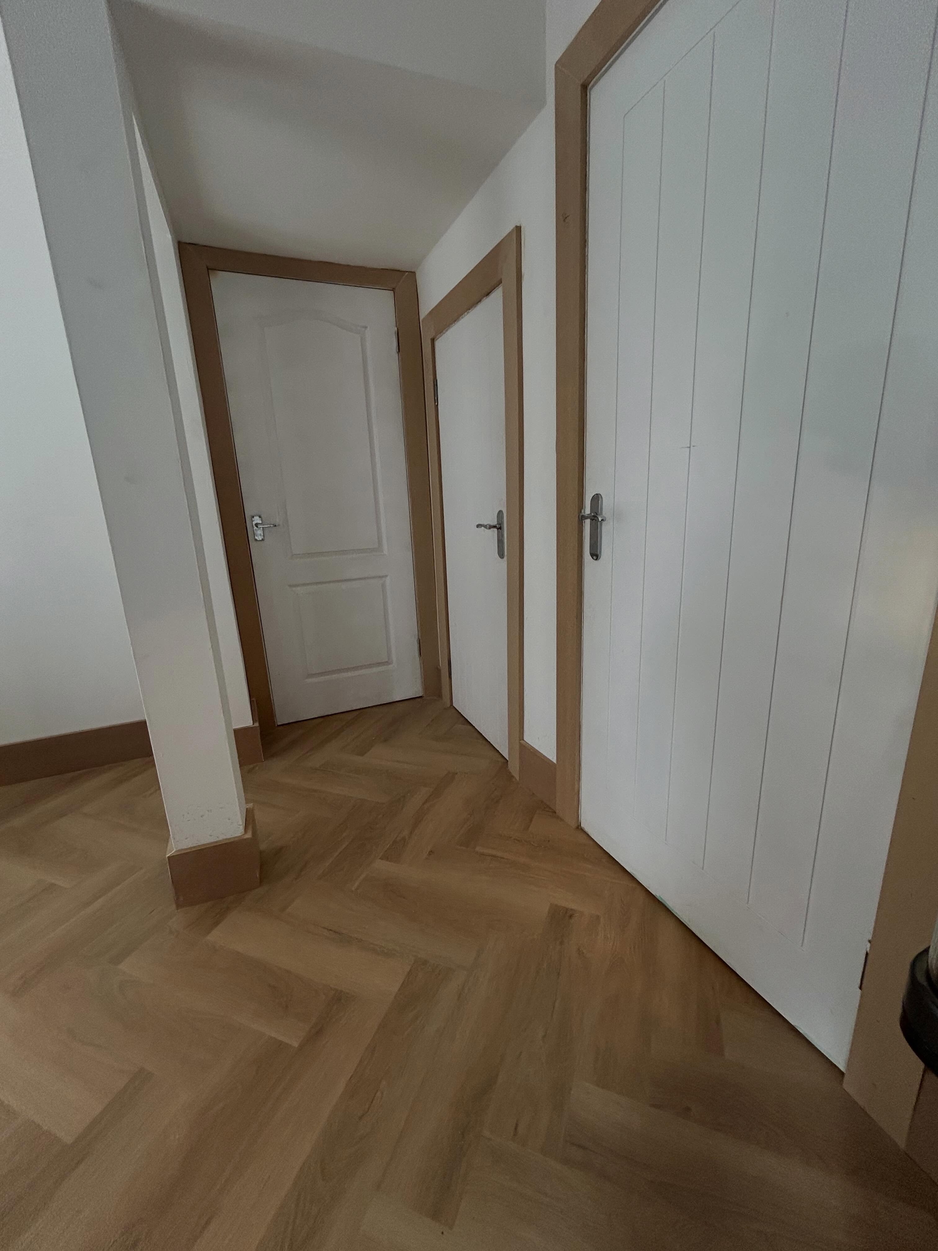 Herringbone flooring detail ready for priming and painting